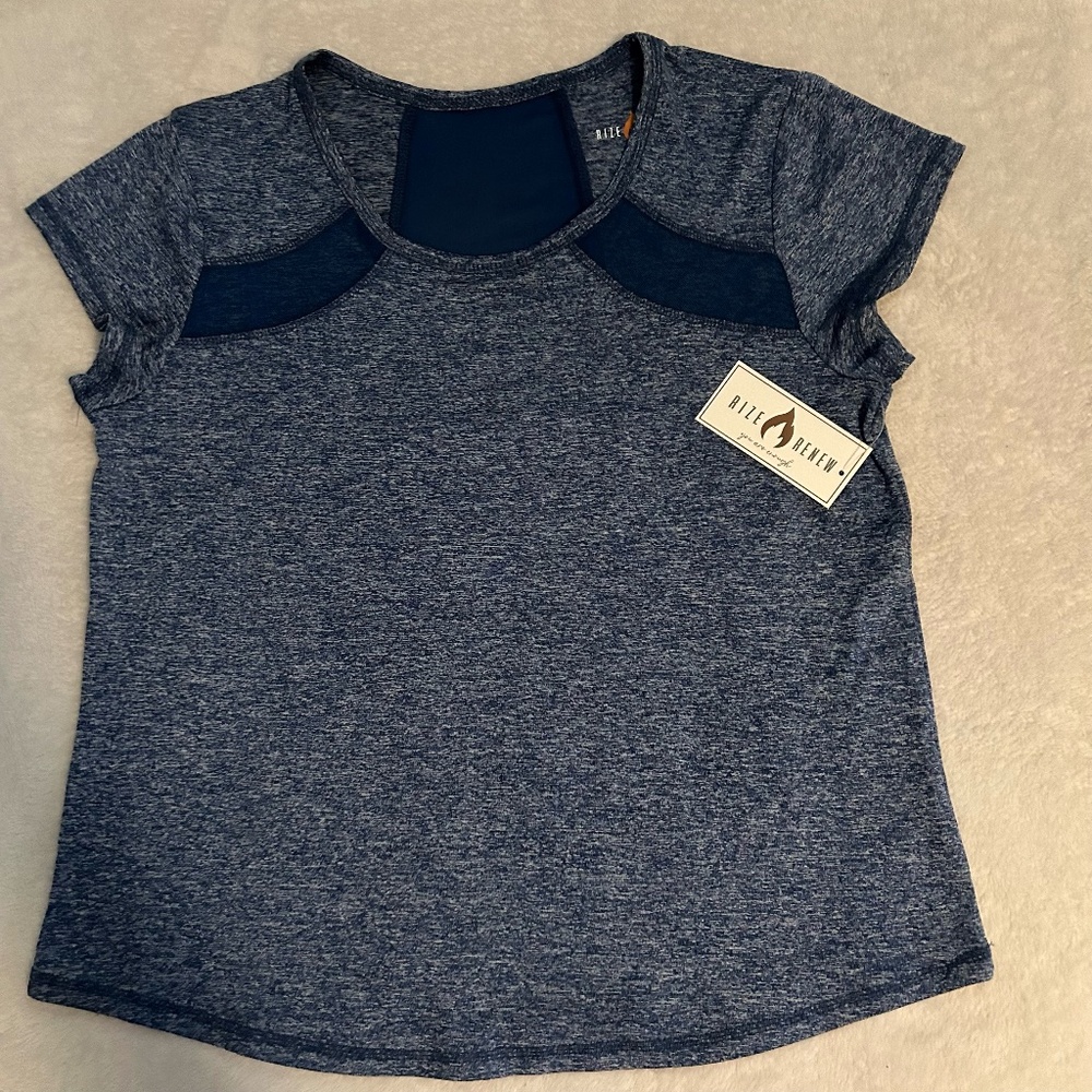 Rize Renew Women Short Sleeve Mesh Trim Activewear Performance Top Size M